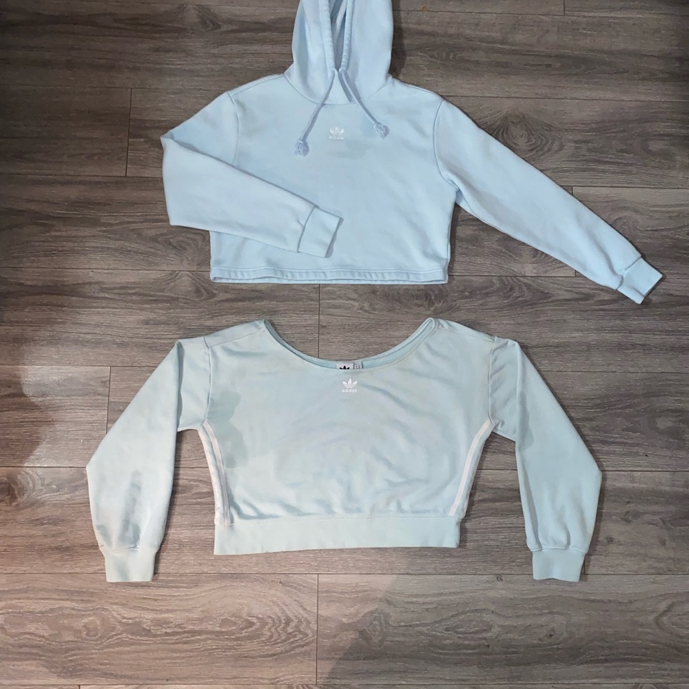 Two Adidas Cropped Hoodie and Sweatshirt